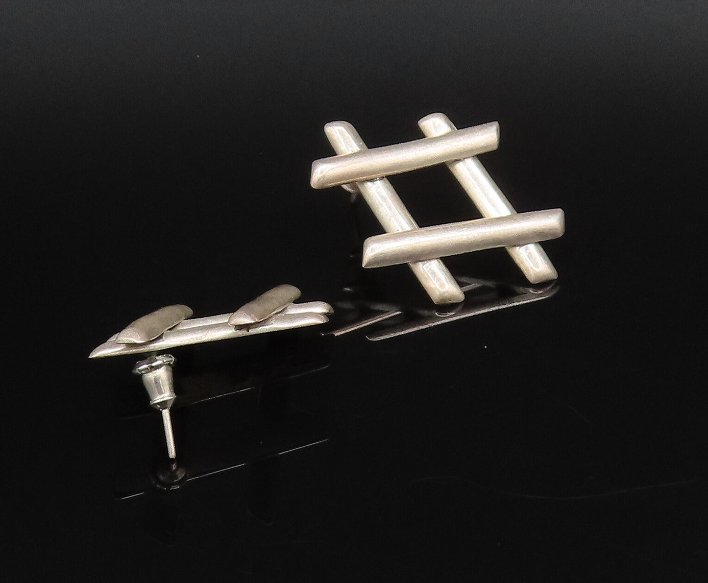 MEXICO 925 Silver  Vintage Fashion Tic Tac Toe Hashtag Stud Earrings  EG12199