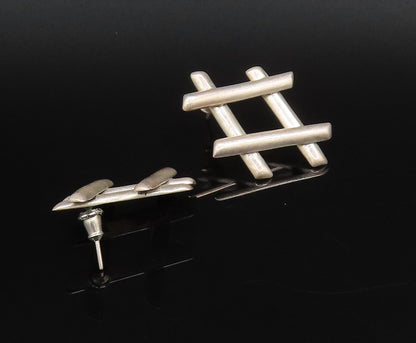 MEXICO 925 Silver  Vintage Fashion Tic Tac Toe Hashtag Stud Earrings  EG12199