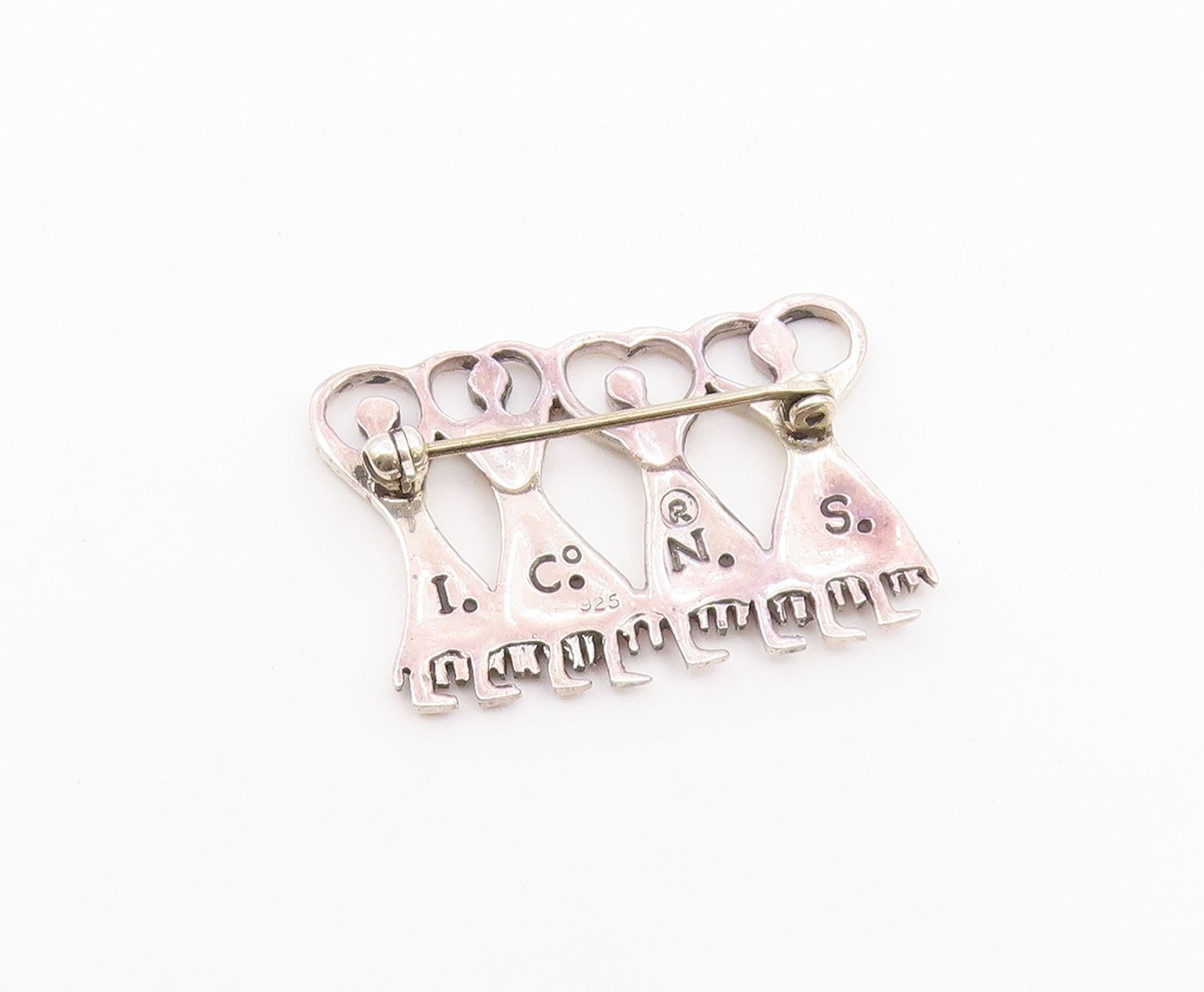 925 Sterling Silver  Vintage Shiny Women In Dresses Brooch Pin  BP9095
