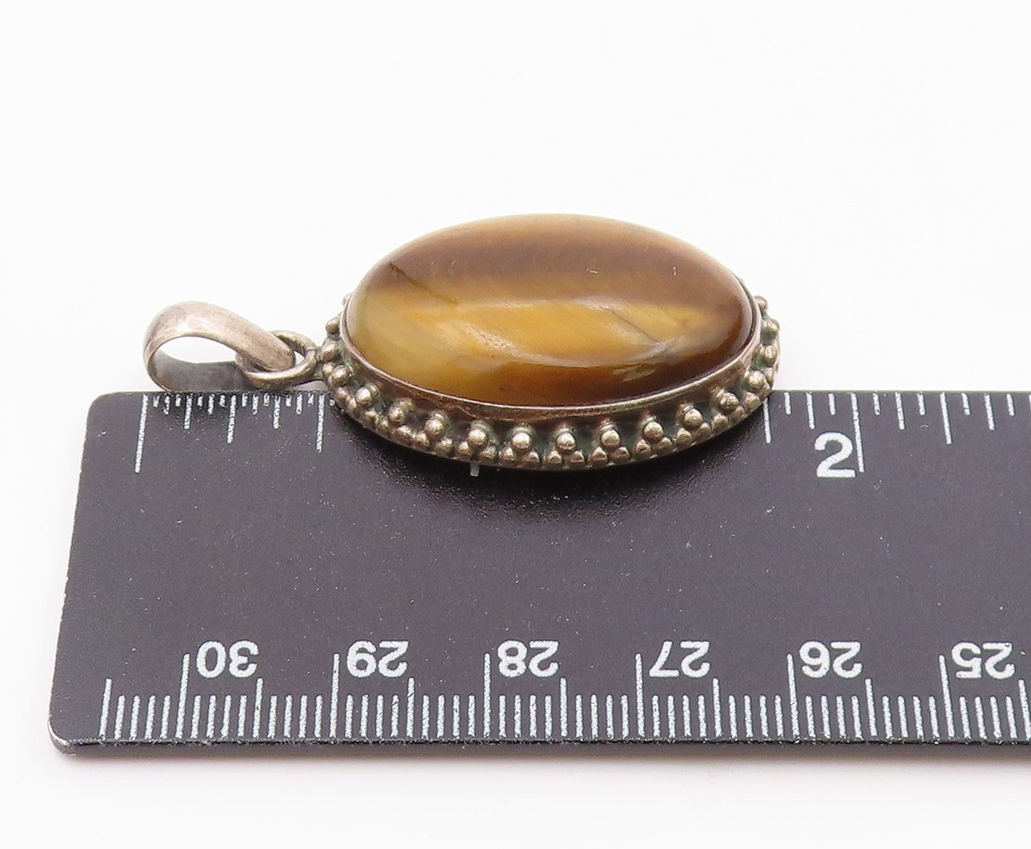 925 Sterling Silver  Vintage Cabochon Cut Tiger's Eye Oval Pendant  PT12175