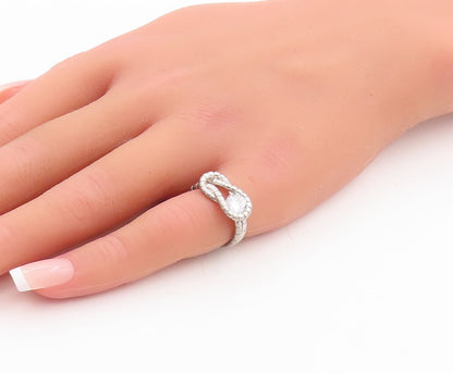 925 Sterling Silver Vintage Ring Loop Knot Round CZ Beaded  Sz 5  RG29107