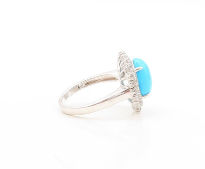 925 Sterling Silver Vintage Ring Cabochon Turquoise Halo Topaz  Sz 8  RG31019