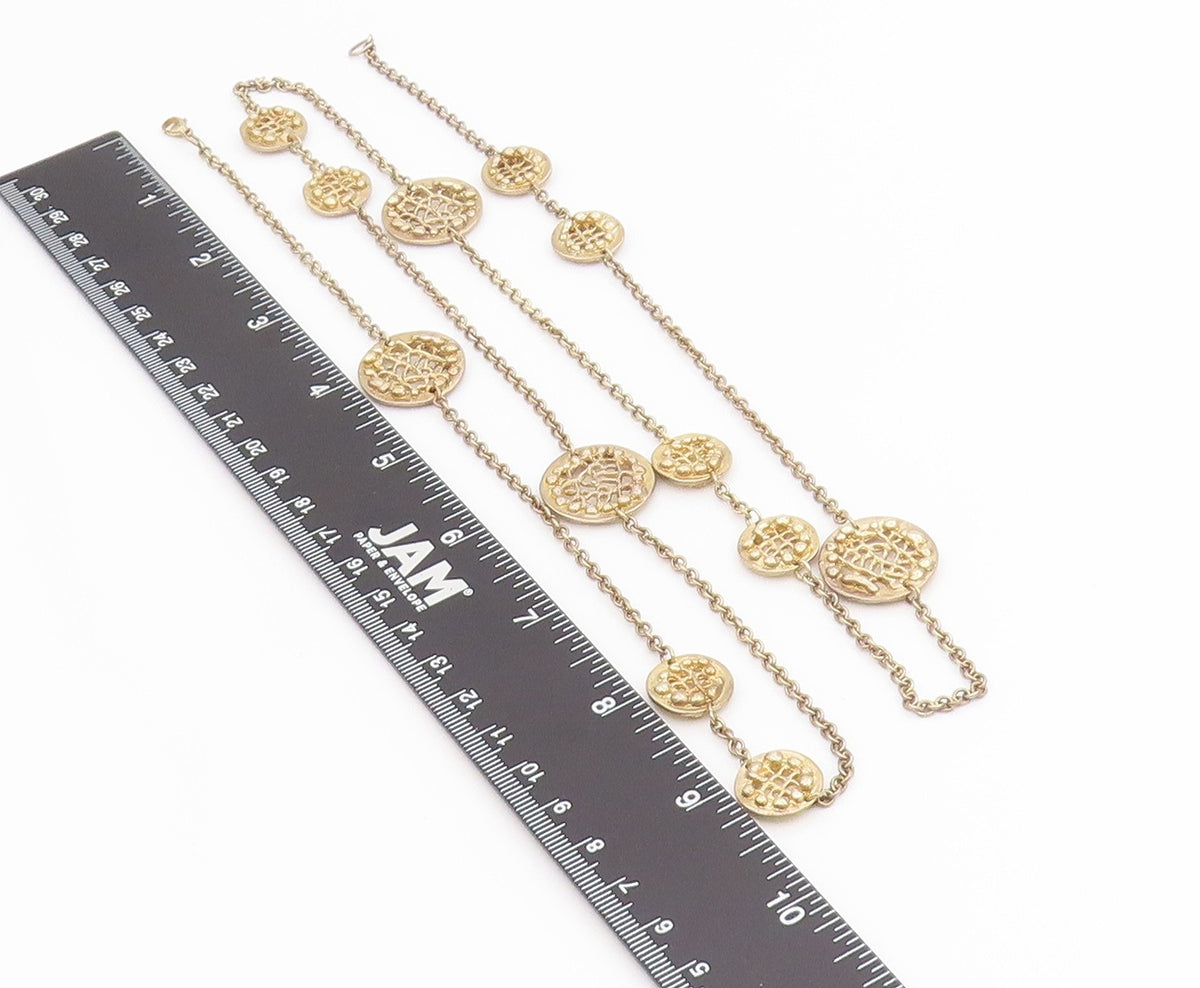 925 Sterling Silver Vintage Necklace Intricate Openwork Disc Long Chain  NE4717