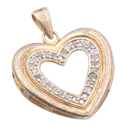 925 Sterling Silver  Vintage Genuine Diamonds Love Heart Pendant  PT11393