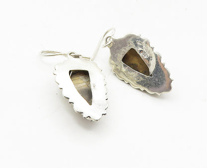 925 Sterling Silver  Vintage Cabochon Cut Brown Jasper Dangle Earrings  EG4961