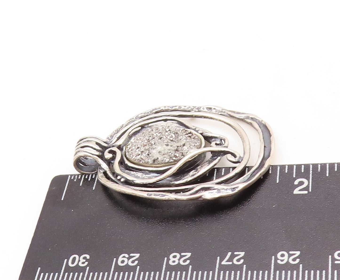 925 Sterling Silver Vintage Pendant SHABLOOL ISRAEL Cutout Drusy Quartz  PT23792