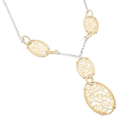 925 Sterling Silver Vintage Necklace Two Tone Floral Filigree Y Drop  NE4940