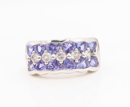 925 Sterling Silver Vintage Ring Tanzanite & CZ Statement Band  Sz 9  RG35000