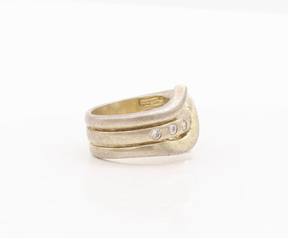 925 Sterling Silver Vintage Ring Designer Swirled Carved Topaz  Sz 7.5  RG28465