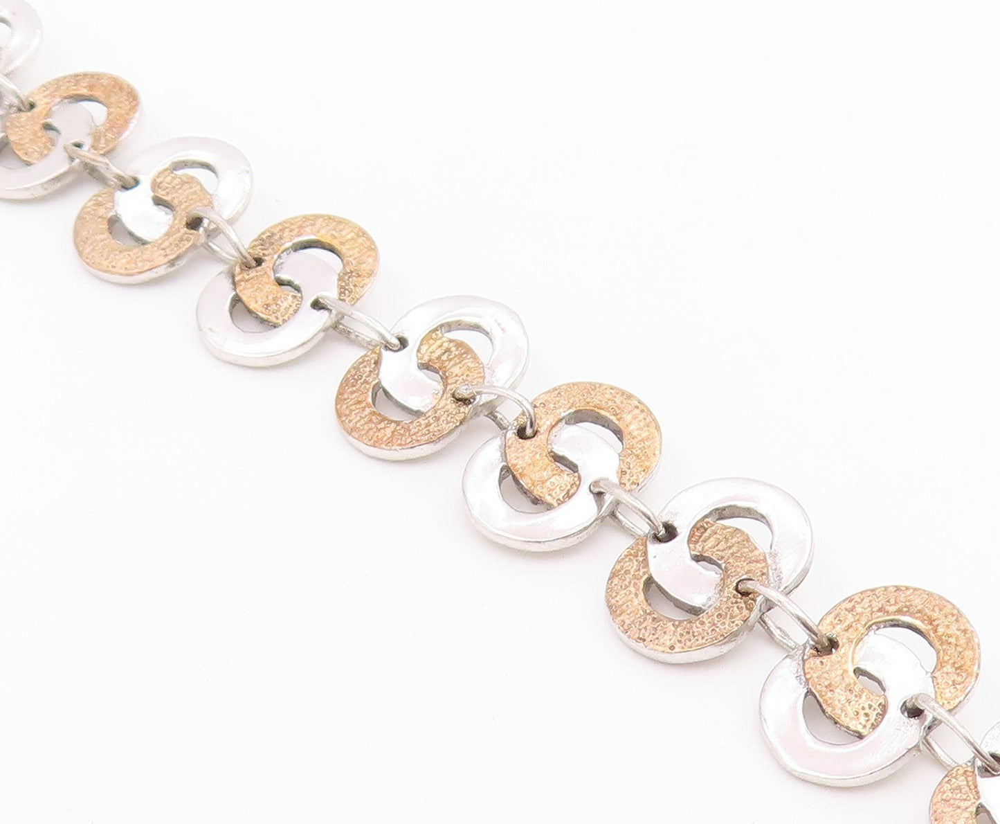 925 Sterling Silver Vintage Bracelet Two Tone Interlocking Circles Link  BT12200