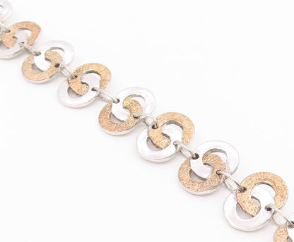 925 Sterling Silver Vintage Bracelet Two Tone Interlocking Circles Link  BT12200