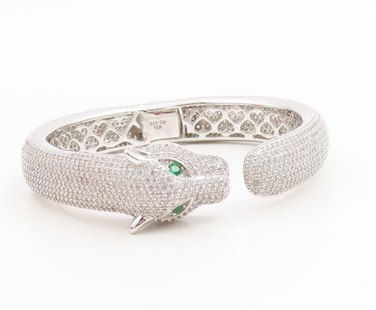 925 Sterling Silver Vintage Bracelet CZ Cluster Panther Head Bangle  BT11987