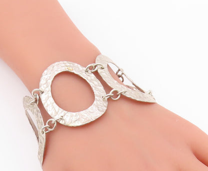 925 Sterling Silver  Vintage Shiny Hammered Oval Link Chain Bracelet  BT3109