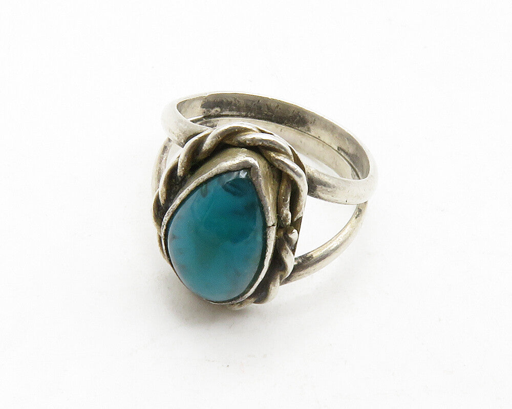 NAVAJO 925 Silver  Vintage Turquoise Twist Petite Band Ring Sz 4  RG12792