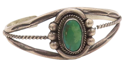 925 Sterling Silver Vintage Bracelet NAVAJO Turquoise Split Band Beaded  BT10163