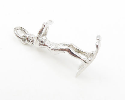 925 Sterling Silver  Vintage Shiny Petite Water Skiing Woman Pendant  PT8807