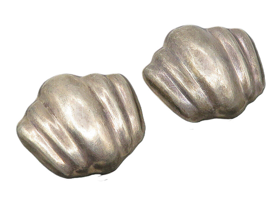 MEXICO 925 Silver  Vintage Dark Tone Hollow Fluted Non Pierce Earrings  EG5647
