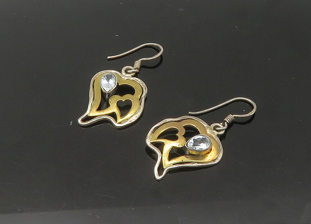 925 Sterling Silver  Vintage Aquamarine Love Hearts Dangle Earrings  EG10941