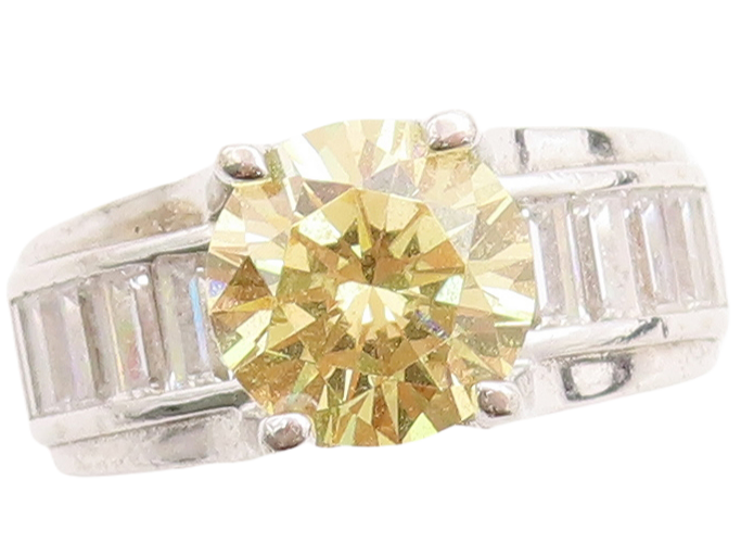 925 Sterling Silver Vintage Ring Rectangle CZ Band Round Citrine  Sz 7  RG31184
