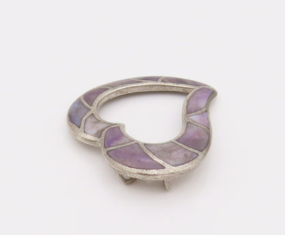 925 Silver  Vintage Two Tone Enamel One Side Tilted Love Heart Pendant PT22038