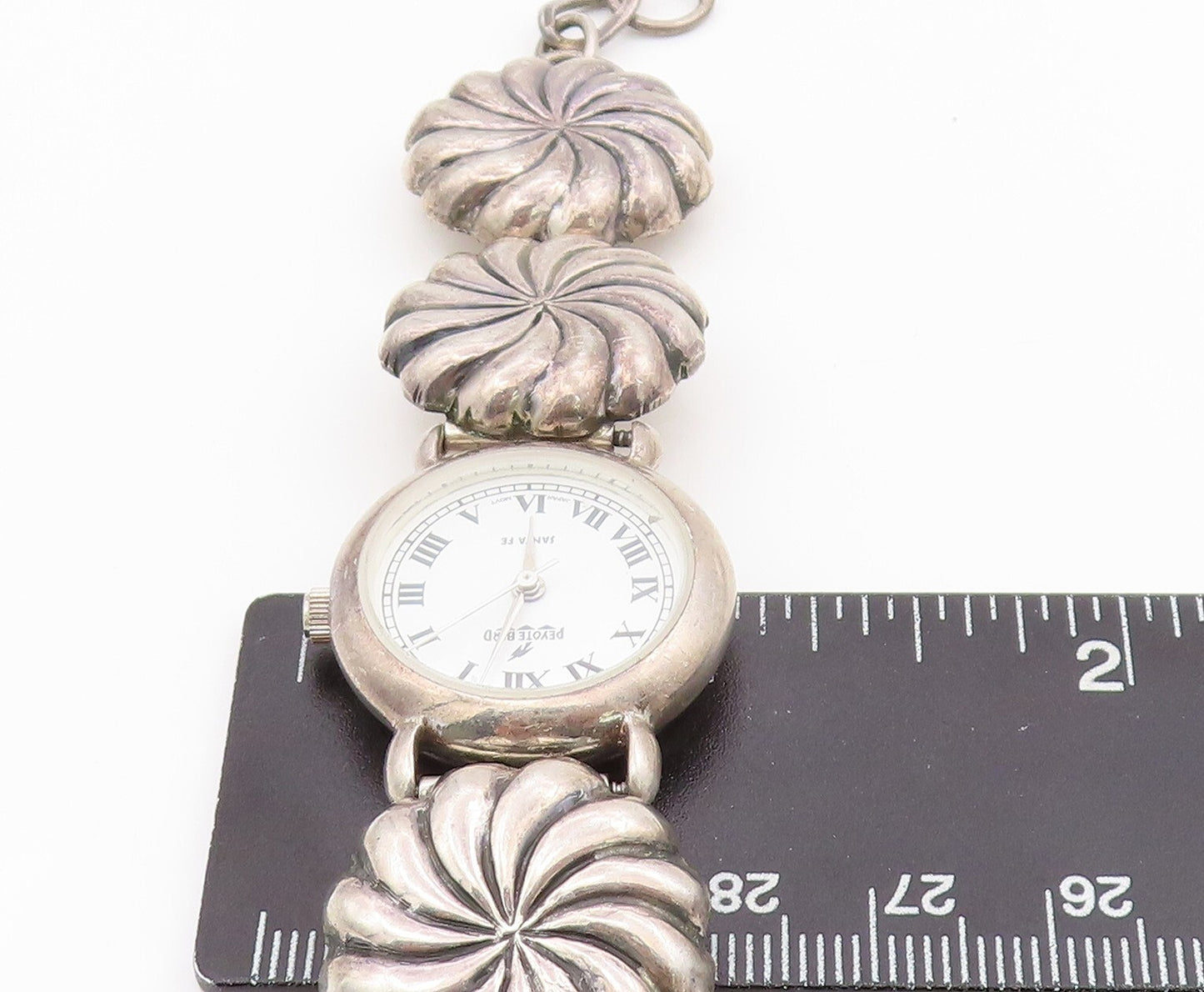 925 Sterling Silver Vintage Watch NAVAJO Dark Tone Floral Etched Band  TR3860