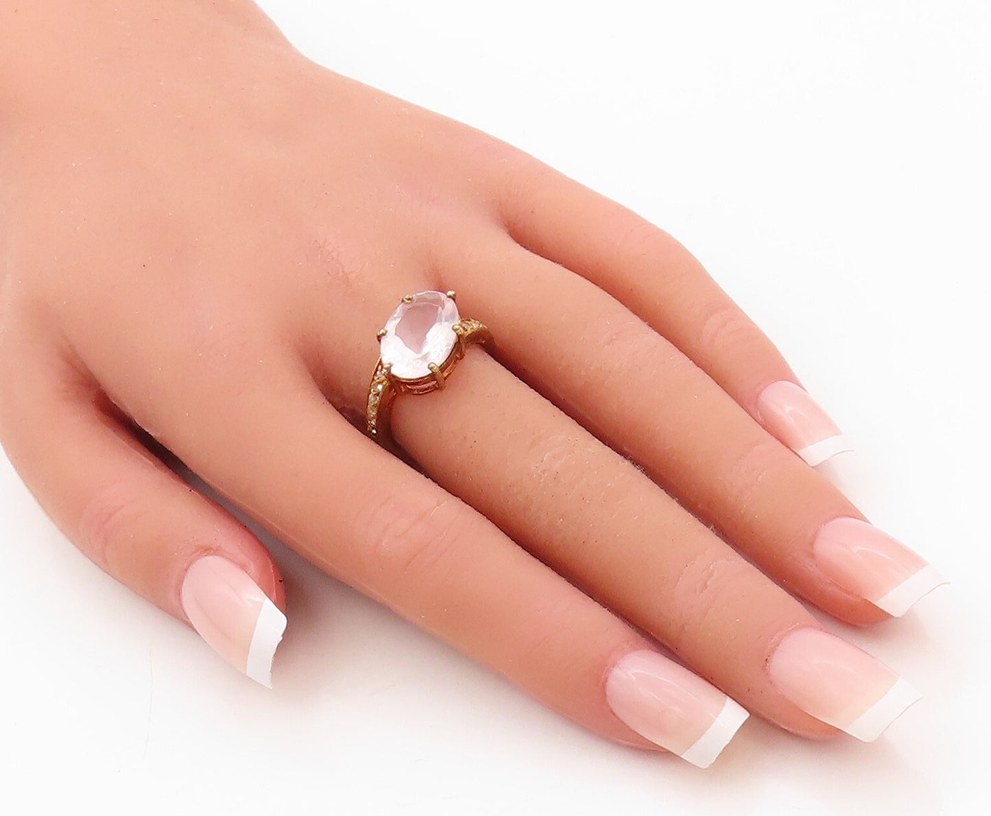 925 Sterling Silver Vintage Ring Gold Plated Oval Cut Gemstone CZ Sz 6.5 RG30682