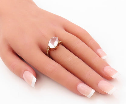 925 Sterling Silver Vintage Ring Gold Plated Oval Cut Gemstone CZ Sz 6.5 RG30682