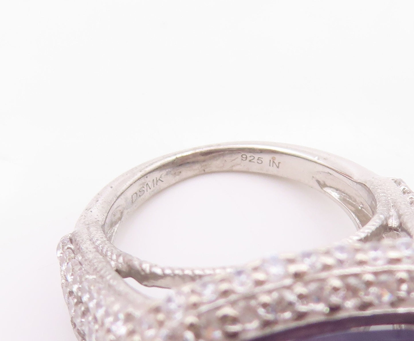 925 Sterling Silver Vintage Ring Square Amethyst Halo Topaz Inlay  Sz 6  RG32505