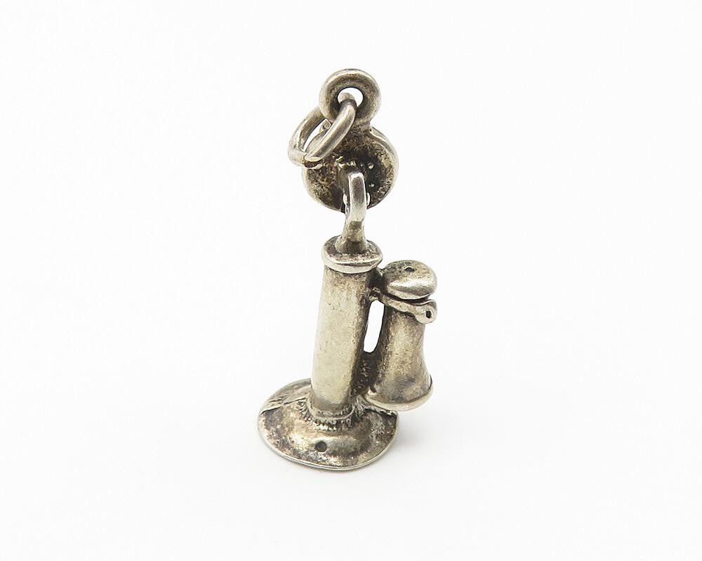 925 Sterling Silver  Vintage Petite Old Fashioned Telephone Pendant  PT8478