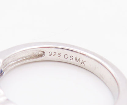 925 Sterling Silver Vintage Ring Round Cut Blue & White CZ Band  Sz 7  RG29799