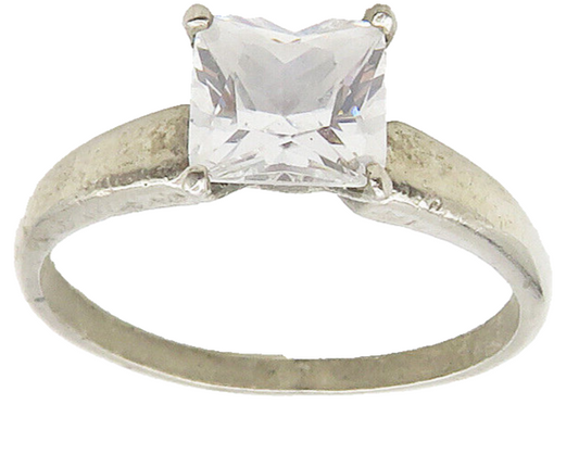 925 Sterling Silver  Vintage Shiny Cubic Zirconia Solitaire Ring Sz 7  RG16338