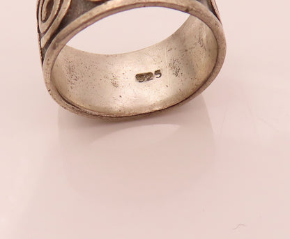 925 Sterling Silver  Vintage Spiral Key Maze Carved Band Ring Sz 5.5  RG26707