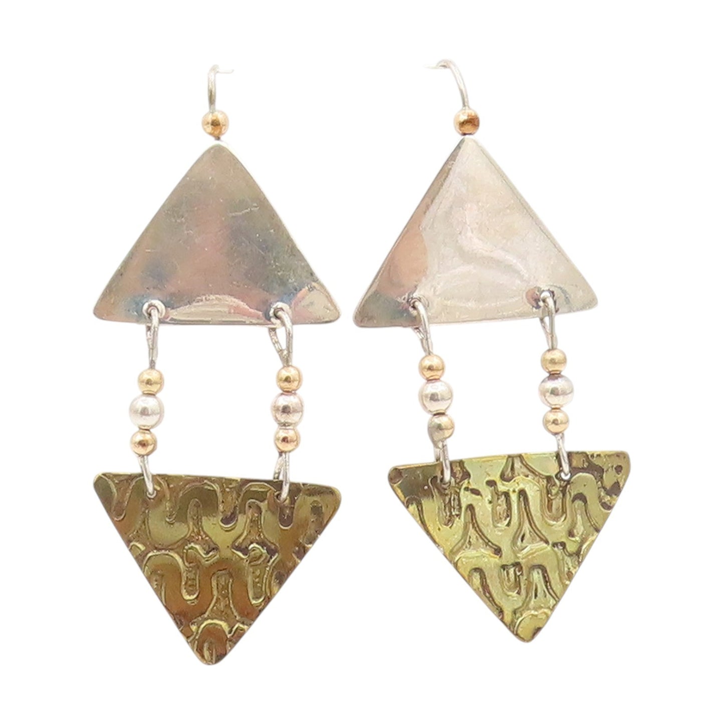 925 Sterling Silver Vintage Earrings JANE EDSALL Two Tone Triangle Drop  EG13891