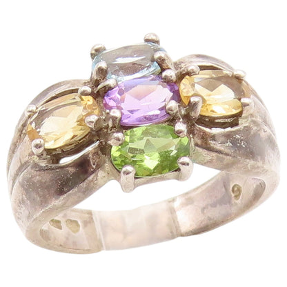 925 Sterling Silver Vintage Ring Multi Gemstone Cluster Band  Sz 9  RG36822