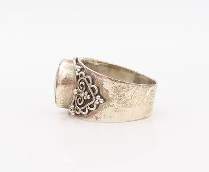 925 Sterling Silver Vintage Ring Carved Heart Design Gemstone  Sz 9.5  RG30764
