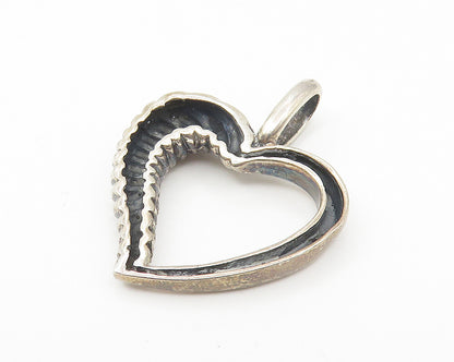 925 Sterling Silver  Vintage Dark Tone Fluted Open Love Heart Pendant  PT8531