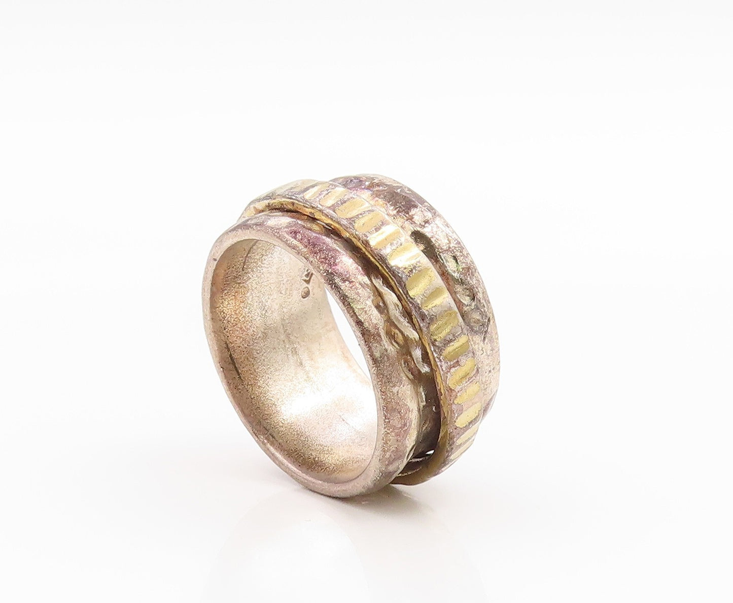 925 Sterling Silver Vintage Ring SILPADA Two Tone Hammered Band  Sz 7.5  RG36009