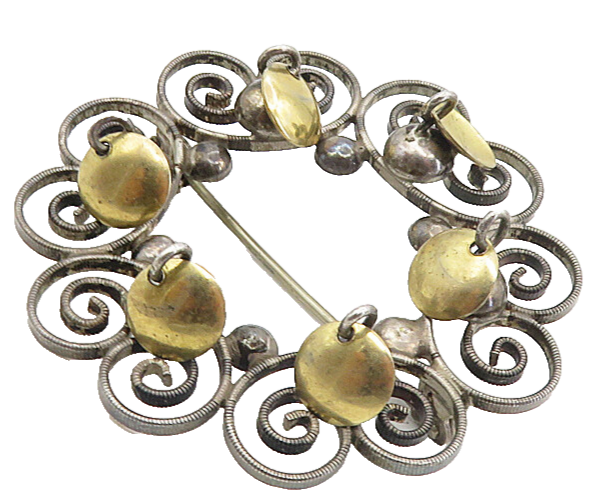 HALGREEN 925 Sterling Silver  Vintage Two Tone Swirl Wreath Brooch Pin  BP3300