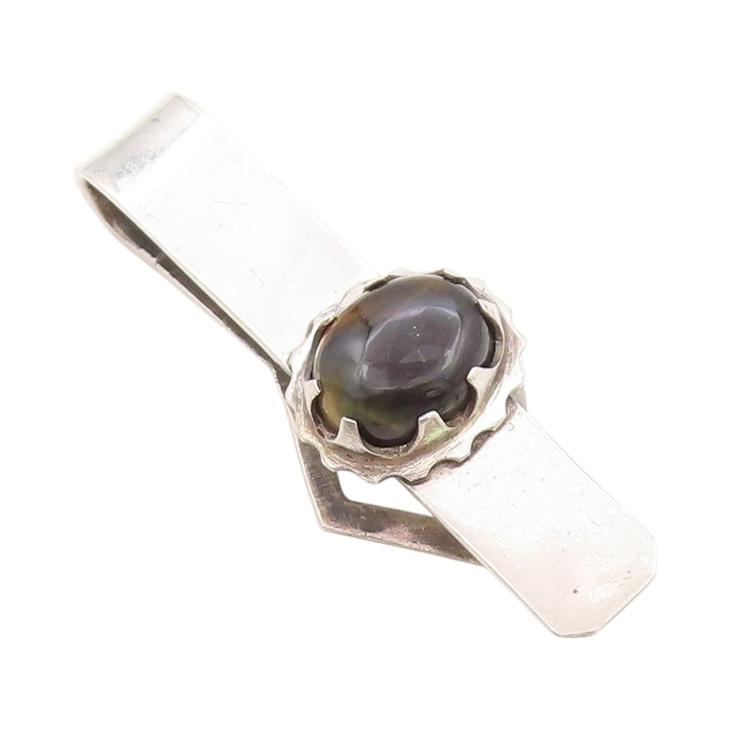 925 Sterling Silver Vintage Money Clip MEXICO Cabochon Tigers Eye  TR3919