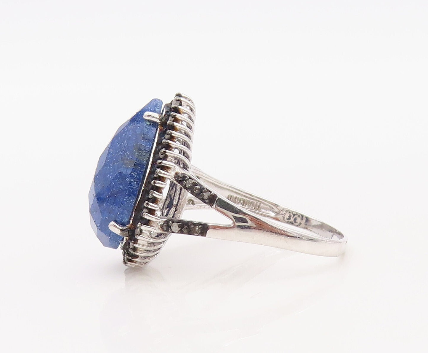 925 Sterling Silver Vintage Ring Diamonds & Drop Cut Gemstone  Sz 10  RG30618