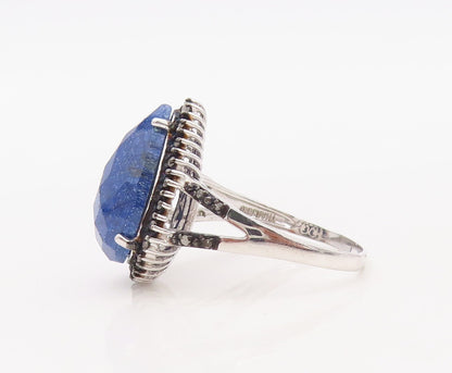 925 Sterling Silver Vintage Ring Diamonds & Drop Cut Gemstone  Sz 10  RG30618