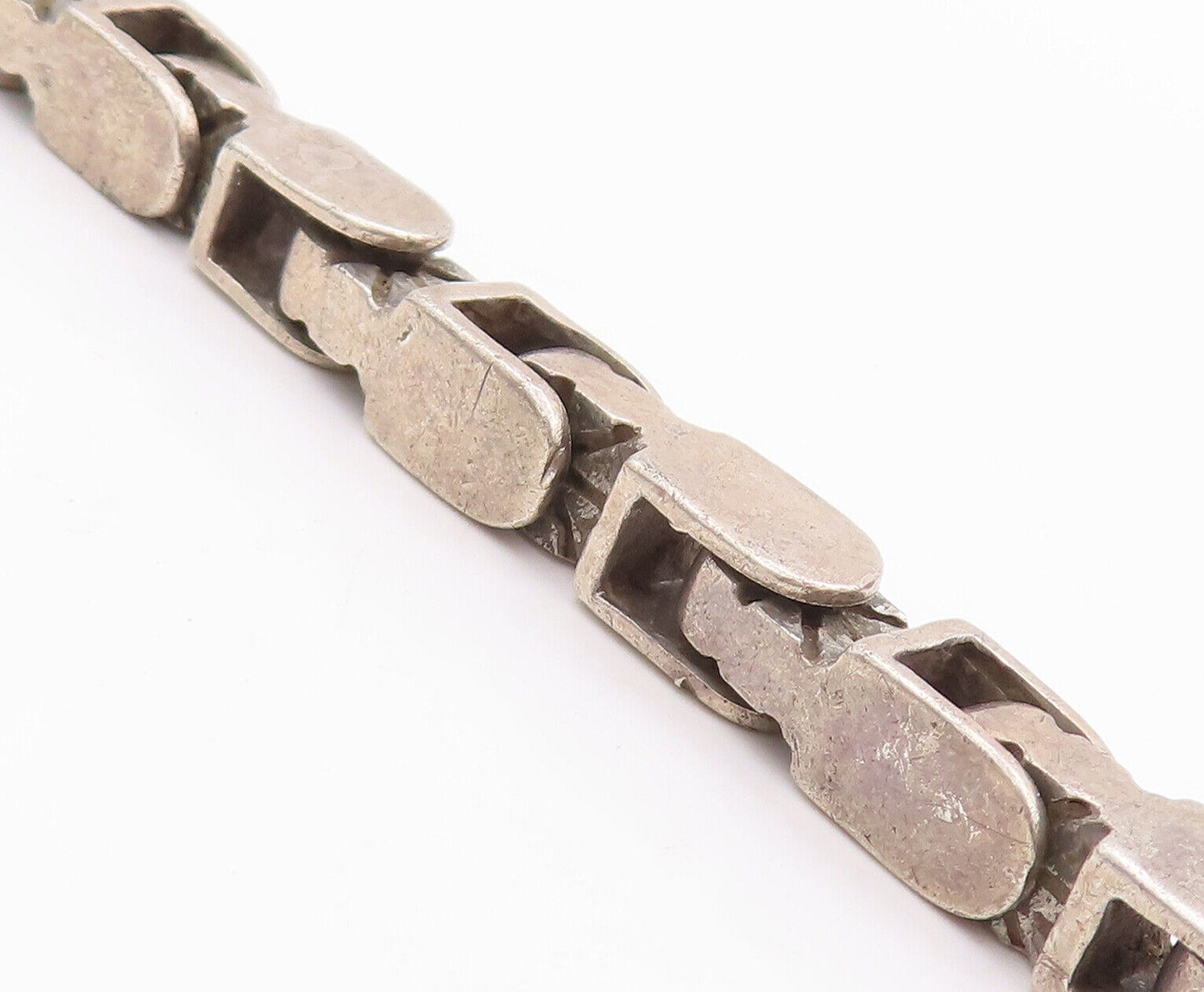 925 Sterling Silver Vintage Bracelet MEXICO Brutalist Heavy Cutout  BT10659