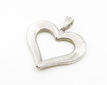 925 Sterling Silver  Vintage Shiny Topaz Open Love Heart Drop Pendant  PT9006