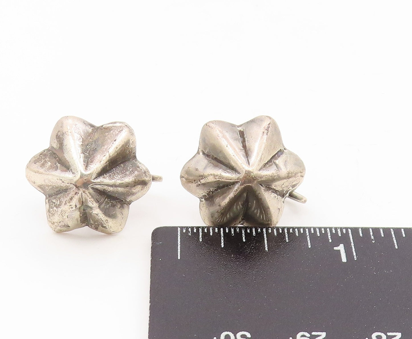 925 Sterling Silver Vintage Earrings Solid Modernist Floral Screw Back  EG13901