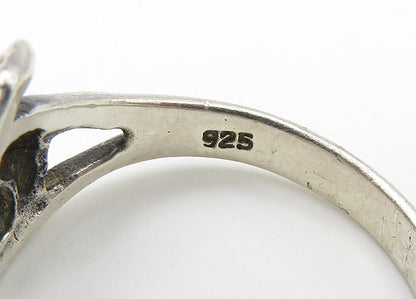 925 Sterling Silver  Vintage Shiny Dolphin & Hoop Band Ring Sz 8  RG21420