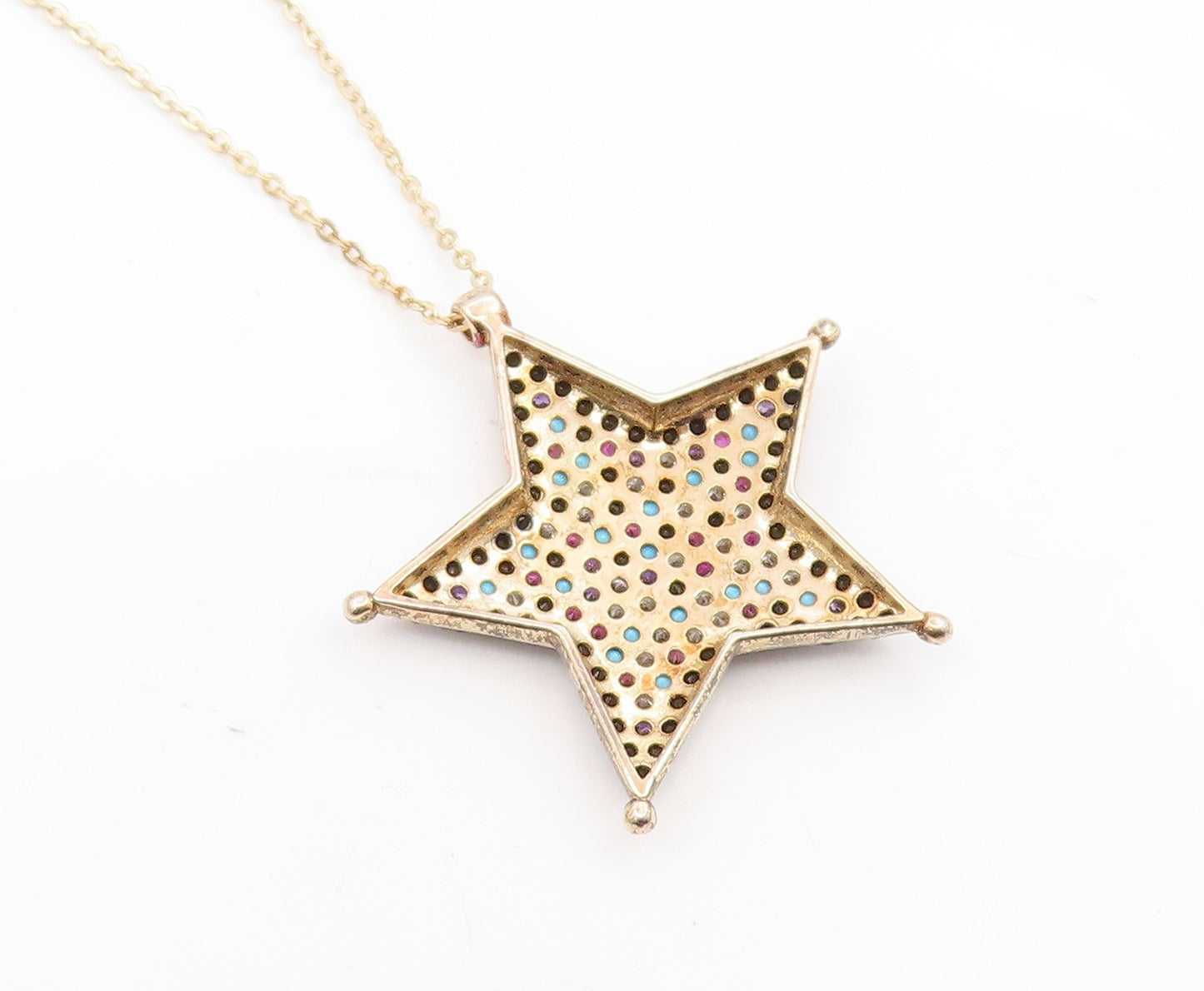 925 Sterling Silver Vintage Necklace Gold Plated Multi Gemstone Star  NE4848