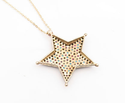 925 Sterling Silver Vintage Necklace Gold Plated Multi Gemstone Star  NE4848