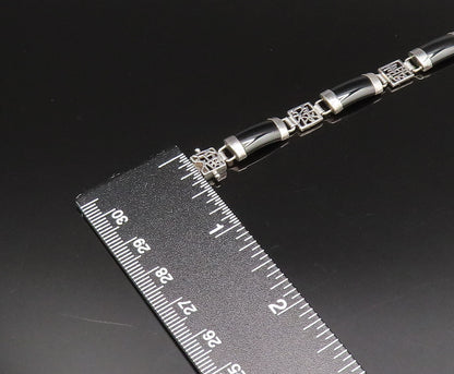 925 Sterling Silver Vintage Curved Black Onyx Bar & Characters Bracelet BT9508
