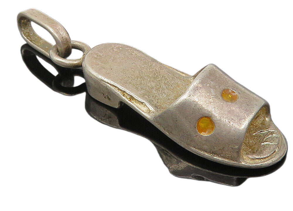 925 Sterling Silver  Vintage Enamel Dotted Sandal Slipper Drop Pendant  PT8131