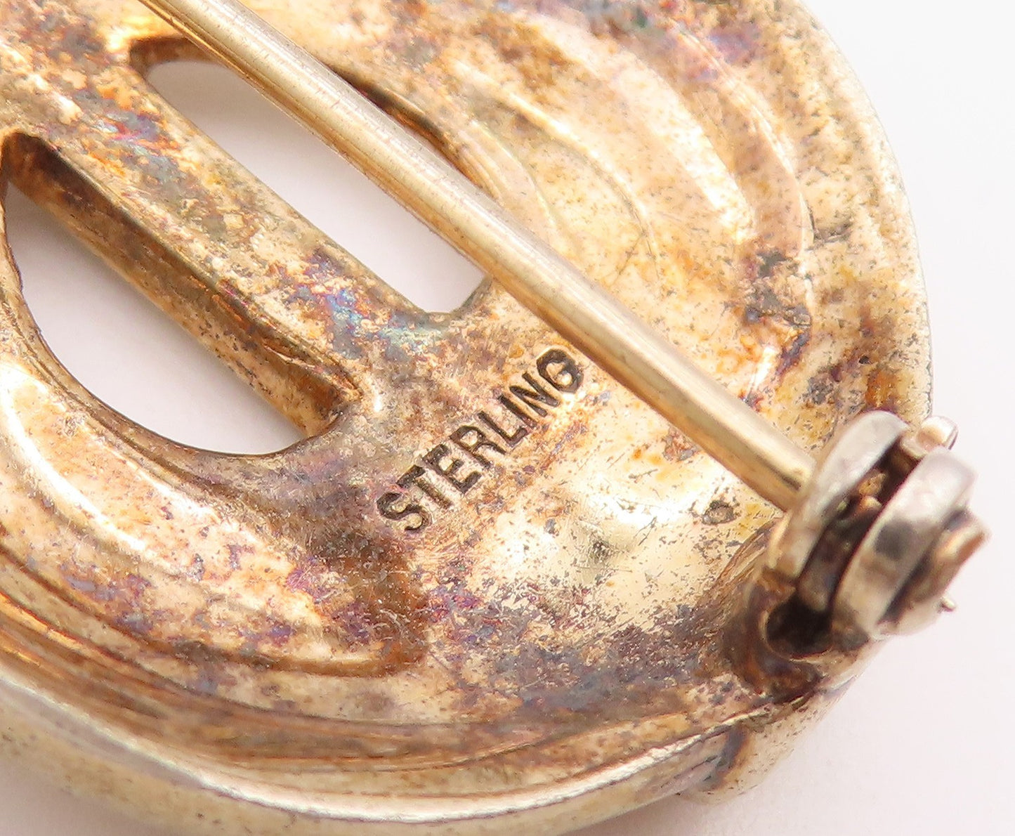 925 Sterling Silver  Vintage Antique Topaz Ribbon Bow Banjo Brooch Pin  BP8475